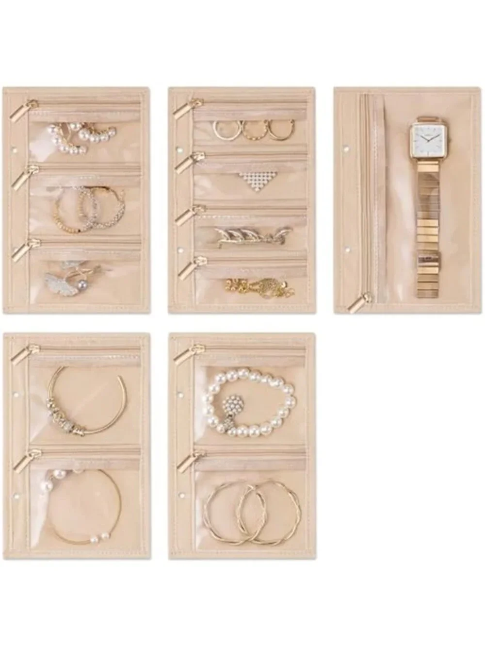 Travel Jewelry Organizer Velvet Storage Bags Clear Pouches Necklace Earrings 5pc